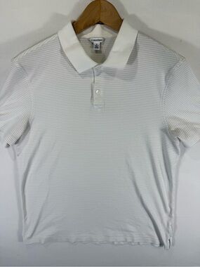 Calvin Klein White Polo with Subtle Gray Pinstripes